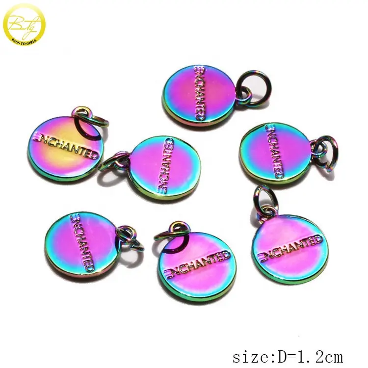 Custom Small Rainbow Logo Round Charms Jewelry Alloy Branded Bracelet Name Tags Pendant For Bangle