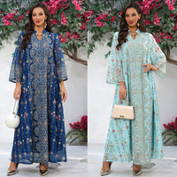 Jalabiya à motifs multicolores brodés, robe islamique pour femmes adultes, robe ample élégante et modeste, vente chaude 2025