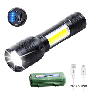 ไฟฉายแบบชาร์จไฟผ่าน USB XHP50 COB LED อลูมิเนียมอัลลอยด์แบบซูมได้สำหรับใช้งานกลางแจ้งพร้อมตัวหรี่แสงและพอร์ตเอาต์พุต - Product Image 1