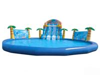 Parc aquatique gonflable commercial à thème océan tropical en PVC DST, double toboggan, capacité supérieure à 500 kg, couleurs et logo personnalisables, garantie 3 ans