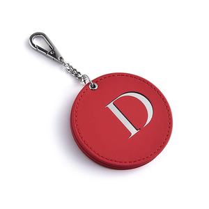 Small Shiny Red Color Custom Logo PU Leather Handheld Compact <b>Mirror</b> with Keychain - Product Image 3