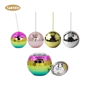 Disco Ball Drinking Balls Cups Cocktail Party Novelty Fun With Straw Round  Party