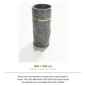 Lavabo de <span class=keywords><strong>Pedestal</strong></span> de Mármol Travertino, Lavabo Tallado de una Sola Pieza, Lavabo Independiente Acanalado de 42x80cm para Baño, Villa, Hotel - Product Image 1