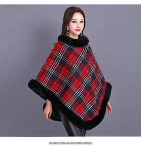 2022 new design winter warm thermal Helen faux fur trim scarf women grid scarfs shawls