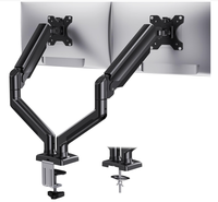 Support de moniteur double réglable avec ressort à gaz, base à pince et passant-câble, inclinable et rotatif, pour 2 écrans – En stock