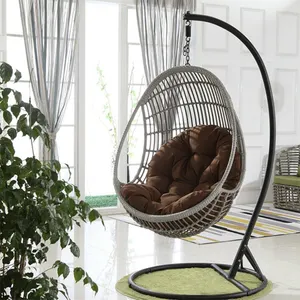 Modern Grey open wicker rattan garden outdoor hanging wicker swing chair with color cushion Yongkang UN Leisure