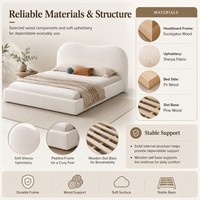 Lit plateforme rembourré Queen Size avec tête de lit incurvée pour chambre d'appartement