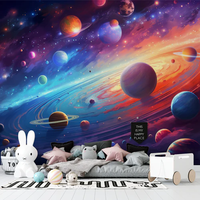 Papier peint abstrait coloré avec des planètes de l'espace, revêtement mural imperméable en PVC avec impression de galaxie cosmique pour la chambre à coucher, le bureau, l'arrière-plan