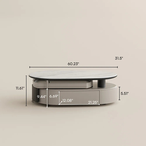 Table basse ovale moderne de 47 pouces en pierre frittée rétractable, offrant un grand espace de rangement pour les salons et les hôtels - Product Image 6