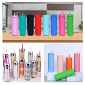 Custom Double Wall 16Oz Bulk Wholesale Colored Acrylic Skinny Clear Plastic Tumbler With Lids and Straw - Product Image 5