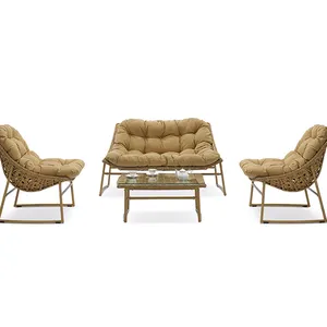Set Sofa Anyaman Rotan Mebel Santai, Set Kursi Pe Lengan Panjang dan Mewah Produsen Langsung Teras Luar Ruangan