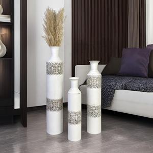 Lander Set di 3 Vasi da Fiori Decorativi Grandi in Metallo Stile Vintage, Vasi Alti da Terra Bianchi per Arredamento Casa e Soggiorno - Product Image 5
