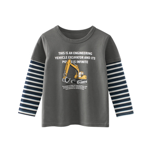 Vêtements pour garçons en gros, t-shirts à manches longues, col rond, t-shirts pour enfants - Product Image 1