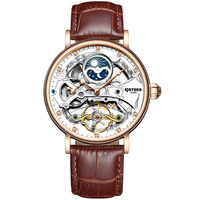 Montre mécanique automatique de haute qualité personnalisée en alliage, avec aiguilles ajourées, double affichage lumineux, pour homme, avec tourbillon et bracelet en cuir véritable
