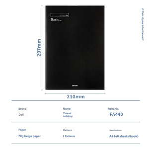 Deli FA440 A4 breve cucito quaderno 40 fogli libro minuto Per la riunione di <span class=keywords><strong>classe</strong></span> nero bianco 120 pezzi Per cartone Set Per i regali degli studenti - Product Image 2