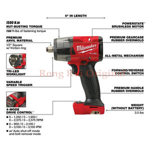 Llave de impacto inalámbrica portátil de 18V y 1500Nm, alta potencia controlada por par de 1/2 pulgadas para reparación de neumáticos de coche al aire libre DIY Industrial - Product Image 3