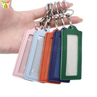 Porte-clés en cuir PU avec porte-badge d'identification à fenêtre transparente et mousqueton, étiquette nominative personnalisée pour sac