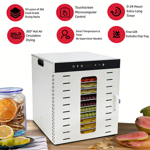 Deshidratador de Alimentos de Acero Inoxidable de Primera Calidad con 10 Bandejas y 1000W, con Control de Temperatura Ajustable para Secado de Alimentos en el Hogar - Product Image 5