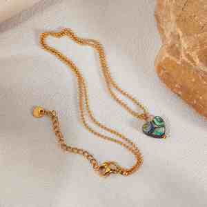 Women's Stainless Steel Gold-Plated Love Necklace Heart-Shaped Natural <b>Abalone</b> <b>Shells</b> Pendant Link Chain Style for Anniversaries - Product Image 3