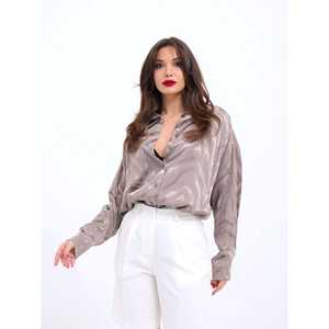 เสื้อเชิ้ตผ้าซาตินติดกระดุมสำหรับผู้หญิงจากมิวนิก สไตล์เรียบง่ายสำหรับทุกวัน สีเทา - Product Image 3