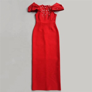 Robe longue élégante pour femme avec bandage, manches à volants, strass et diamants, idéale pour les soirées - Product Image 4