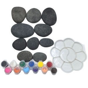 Hand Painted <b>Pebbles</b> Art Craft Set For Children DIY <b>Painting</b> Gray Cobblestone Stones With Stickers And Paints - Product Image 4