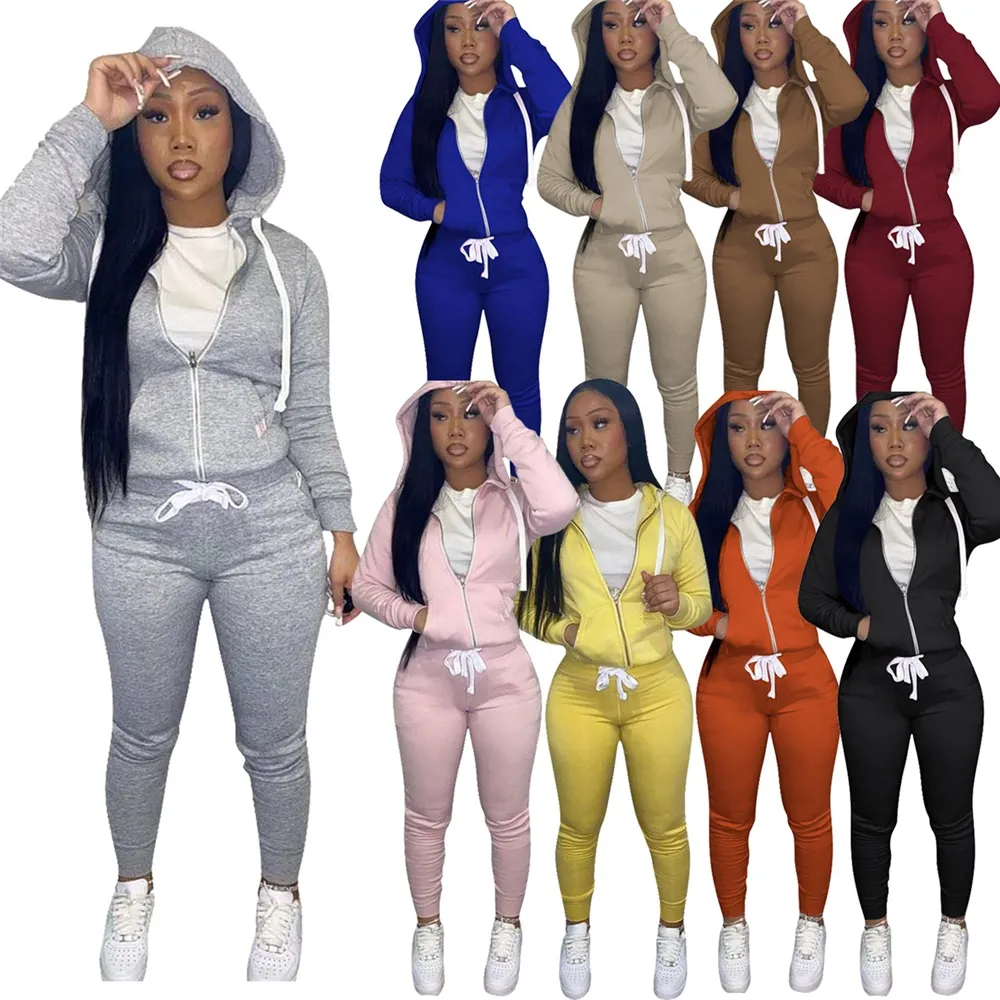 Thick Fleece 2 Piece Women Winter Clothes Jogging Sweatpants Suit Cardigan Hoodie Women Sweatsuit Set Tracksuit Jogger Set