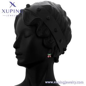 X0001117026 XUPING Jewelry Pendientes de tuerca de cereza chapados en oro de 14 quilates Pendientes diarios de moda con incrustaciones de circón rojo como Rubí - Product Image 3