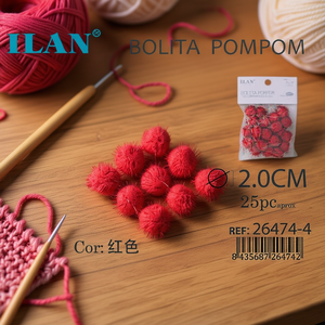 Iln Bolita Pompom 2.0Cm Rouge Décorations Artisanales - Product Image 2