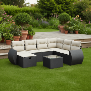 Modular Garden <b>Sofa</b> Set Black Poly <b>Rattan</b> 6 Seater Outdoor Furniture Contemporary Design - Product Image 2