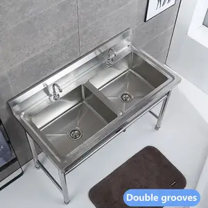Commercial Stainless Steel Sink With Stand Kitchen Sink Wash Basin Single Trough Double Trough 3 Trough Canteen Disinfection