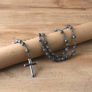 8mm naturale nero Labradorite cattolico <span class=keywords><strong>rosario</strong></span> collane <span class=keywords><strong>con</strong></span> croce ciondolo uomini <span class=keywords><strong>collana</strong></span> gioielli di meditazione - Product Image 4