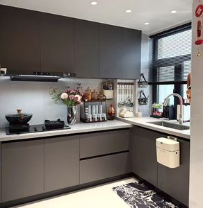 Armoires <span class=keywords><strong>de</strong></span> cuisine modulaires <span class=keywords><strong>de</strong></span> haute qualité aux designs modernes, <span class=keywords><strong>couleur</strong></span> personnalisée, grain <span class=keywords><strong>de</strong></span> bois, armoires en <span class=keywords><strong>mélamine</strong></span> <span class=keywords><strong>pour</strong></span> les petites applications domestiques - Product Image 2