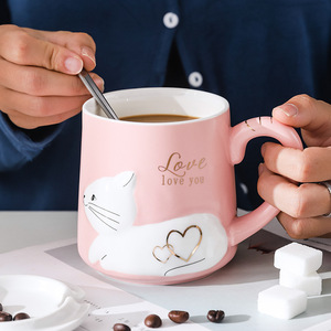 Mug en céramique avec motif de chat et cœur, couleur bleue, pour usage domestique, cadeau - Product Image 3