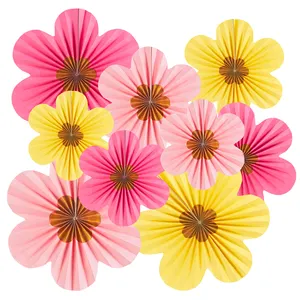 New Innovation 9 Pcs Flower Folding Fan Wall Decor Fans Party Decoration Sets For Home Summer