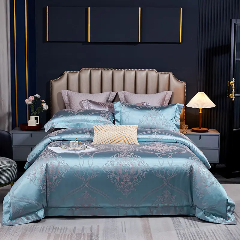 European style luxury satin, silk beautiful Exquisite jacquard bed sheet duvet cover set bedding set for healthy lifestyle/
