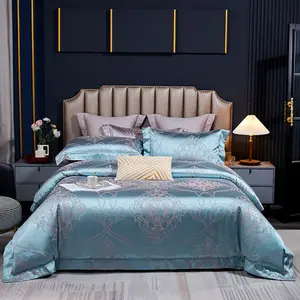 ヨーロピアンスタイルの豪華なサテン、シルクの美しい絶妙なジャカードベッドシーツ羽毛布団カバーセット健康的なライフスタイルのための寝具セット/
