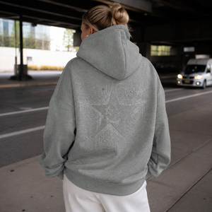 Sweat à capuche gris d'hiver en tricot avec strass et doublure polaire pour femme, coupe courte, coupe ample, style streetwear - Product Image 6