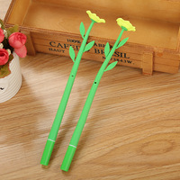 Stylo Gel Camélia Jaune Vert Pointe De Fleur En Plastique Souple Conception Mignonne pour Étudiant Écriture Fourniture De Bureau Cadeau