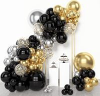 Ballons de confettis métalliques en latex noir et or de 12 pouces, échantillon gratuit, ensemble d'arche de ballon pour les décorations d'anniversaire et de remise des diplômes