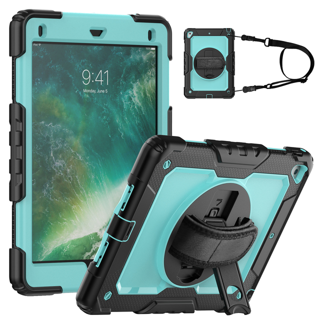 High Quality 9.7 Inch Heavy Duty Rugged Shockproof PC+Silicone Multi-color Tablet Case Stand Strap for iPad Pro/Air 2/Air