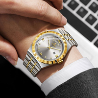 Jam Tangan Pria Binbond B9356 9356 Stainless Steel Quartz Mewah Tahan Air dengan Fitur Tanggal, Jam Tangan Kasual Bisnis untuk Pria