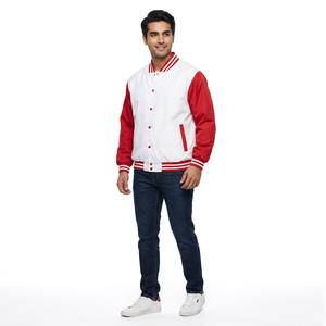 Custom Men's Stand Collar Varsity Wool Jacket with <b>Leather</b> Sleeves Thin Letterman Winter Jacket for Wholesale - Product Image 1