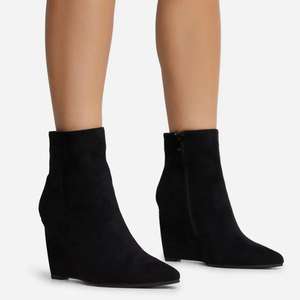 Kadınlar veya merdivenler için kahverengi Faux süet sivri burun kama topuk yarım çizmeler kadın kama elbise ayakkabı - Product Image 6