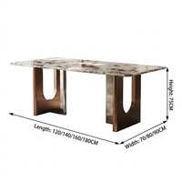 Table de salle à manger contemporaine haut de gamme en pierre frittée écologique avec piétement métallique bicolore pour villa de luxe