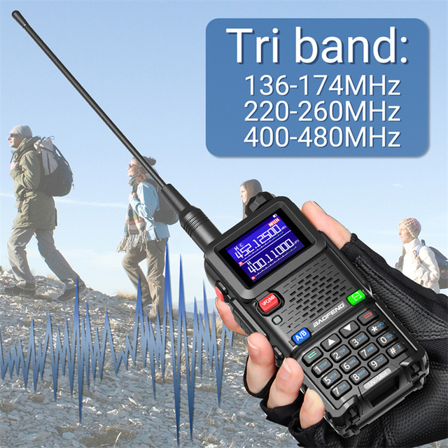 V-5RH 5W Tri-band Walkie Talkie 10km Frequency Type-C Rechargeable Handheld Two-way Radio Portable Transceiver