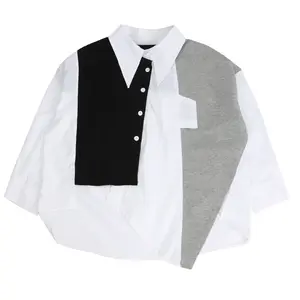 2024 spring new Korean boys with loose design sense casual foreign style patchwork shirt children's shirt