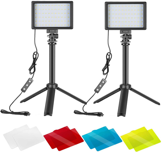 2 Pack 4 Colors Filters Brightness Adjustable Desktop Fill Light Lamp Camera Photographic Video Lighting LED Video Light