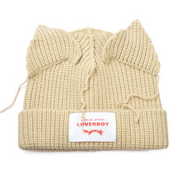 Bonnet Y2K style oreilles de chat, mignon, en feutre de laine tricoté, chaud et décontracté, avec motif crâne