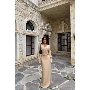 Beige Above Knee 2-Piece <b>Set</b> <b>Short</b> Office Outfit with <b>Tops</b> Length <b>Short</b> Two Pieces Design - Product Image 3